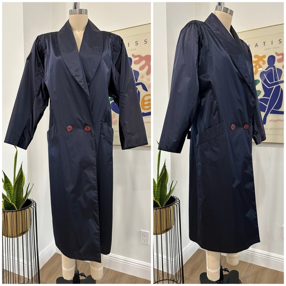 Vintage 80’s Navy Blue Nylon Trench Coat - Picture 2 of 16